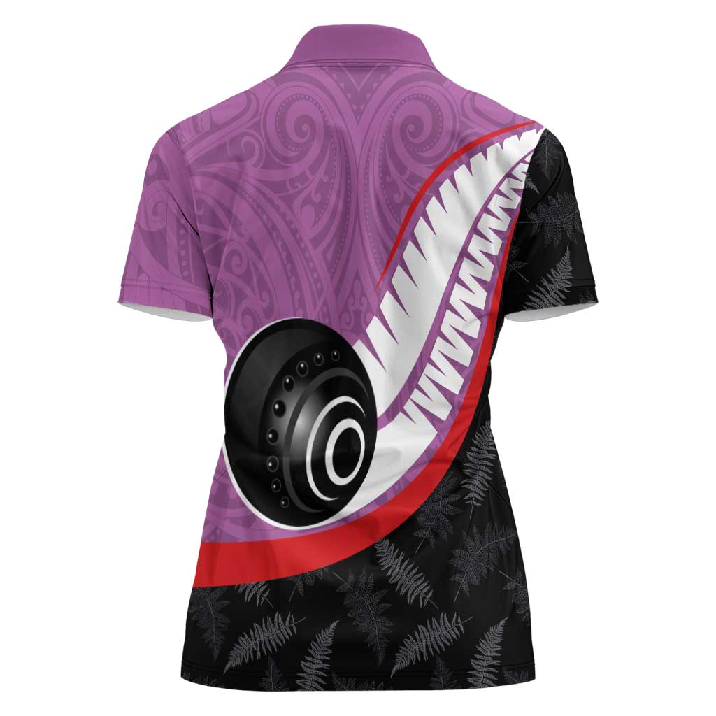 Personalised Aotearoa Lawn Bowls Women Polo Shirt Maori and Silver Fern Sporty Style Pink Color LT03 - Polynesian Pride