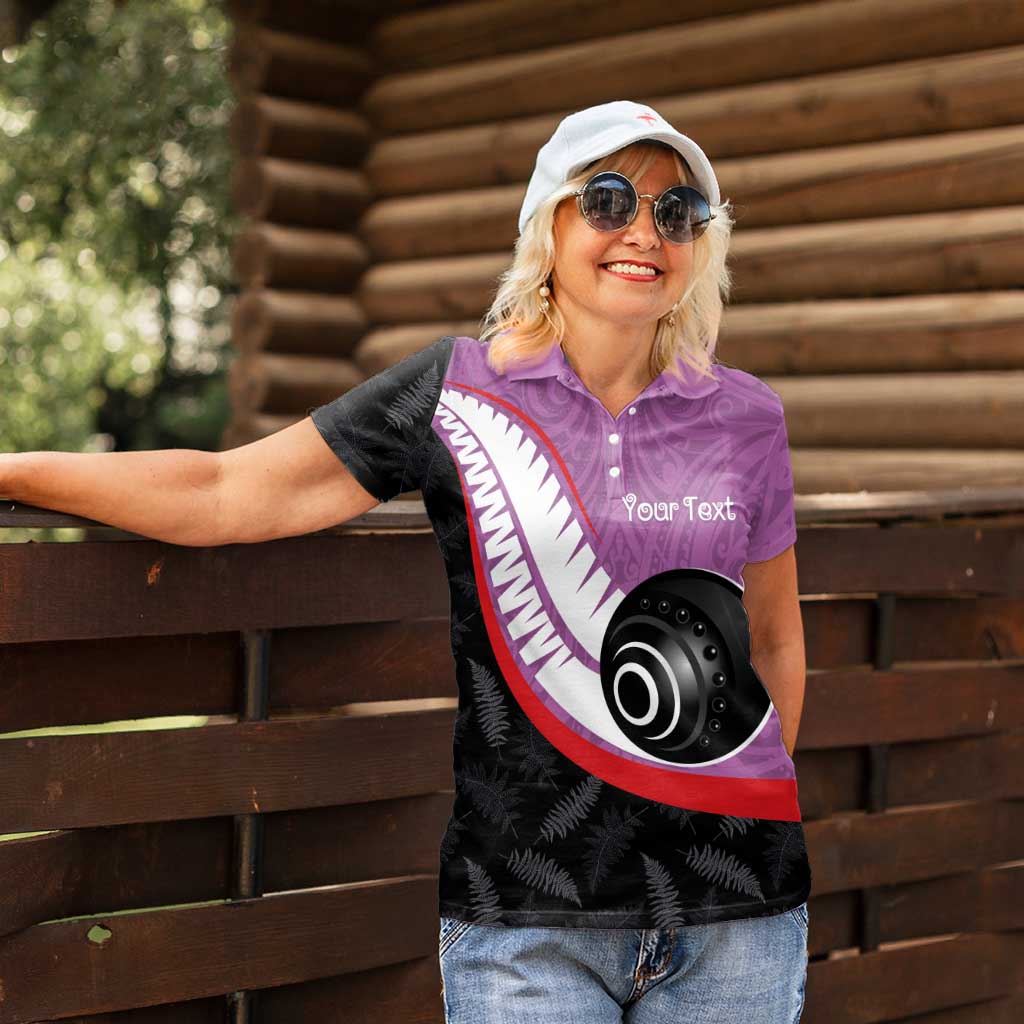 Personalised Aotearoa Lawn Bowls Women Polo Shirt Maori and Silver Fern Sporty Style Pink Color LT03 - Polynesian Pride