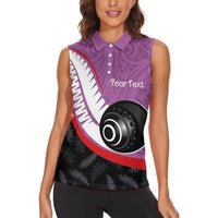 Personalised Aotearoa Lawn Bowls Women Sleeveless Polo Shirt Maori and Silver Fern Sporty Style Pink Color LT03 - Polynesian Pride