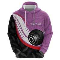 Personalised Aotearoa Lawn Bowls Zip Hoodie Maori and Silver Fern Sporty Style Pink Color LT03 - Polynesian Pride
