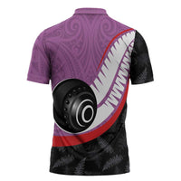 Personalised Aotearoa Lawn Bowls Zipper Polo Shirt Maori and Silver Fern Sporty Style Pink Color LT03 - Polynesian Pride
