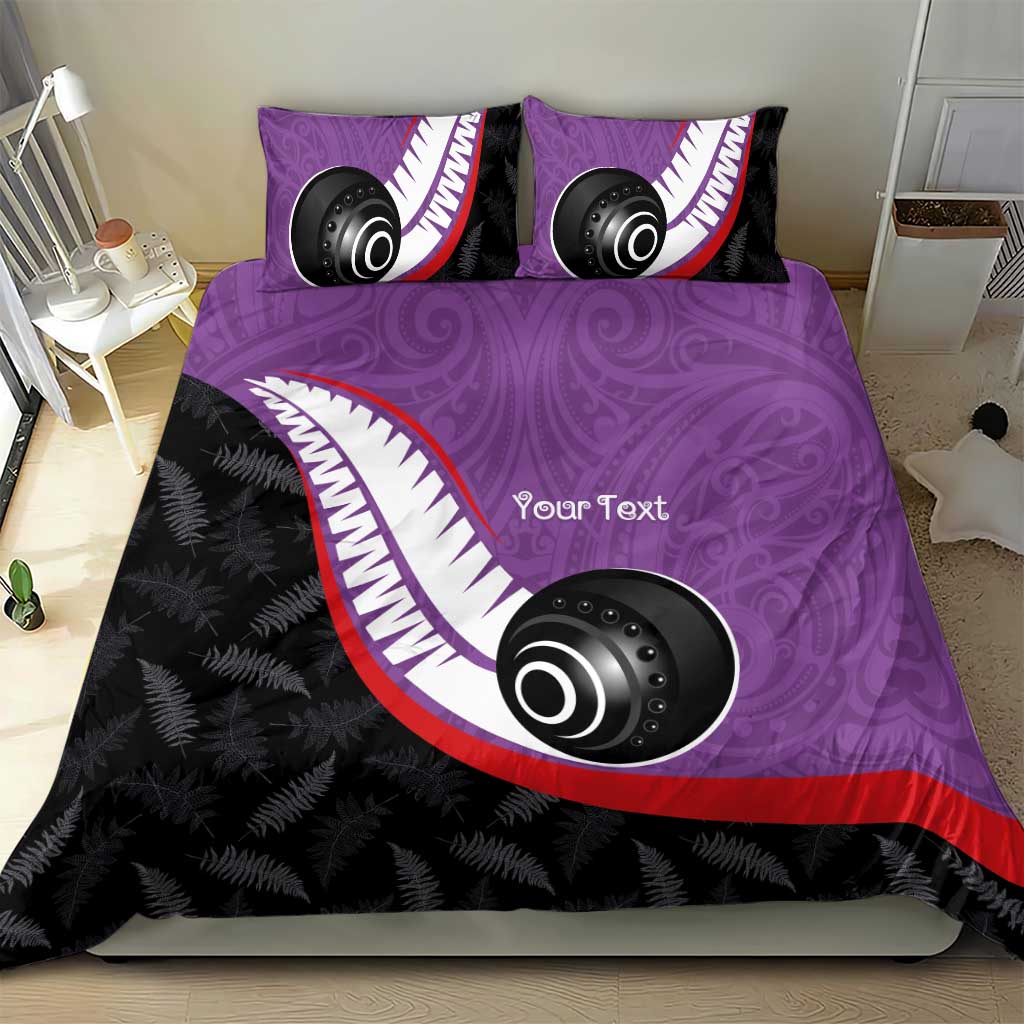 Personalised Aotearoa Lawn Bowls Bedding Set Maori and Silver Fern Sporty Style Purple Color - Polynesian Pride
