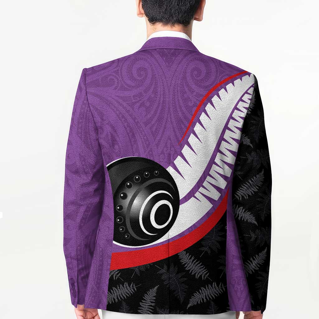 Personalised Aotearoa Lawn Bowls Blazer Maori and Silver Fern Sporty Style Purple Color - Polynesian Pride