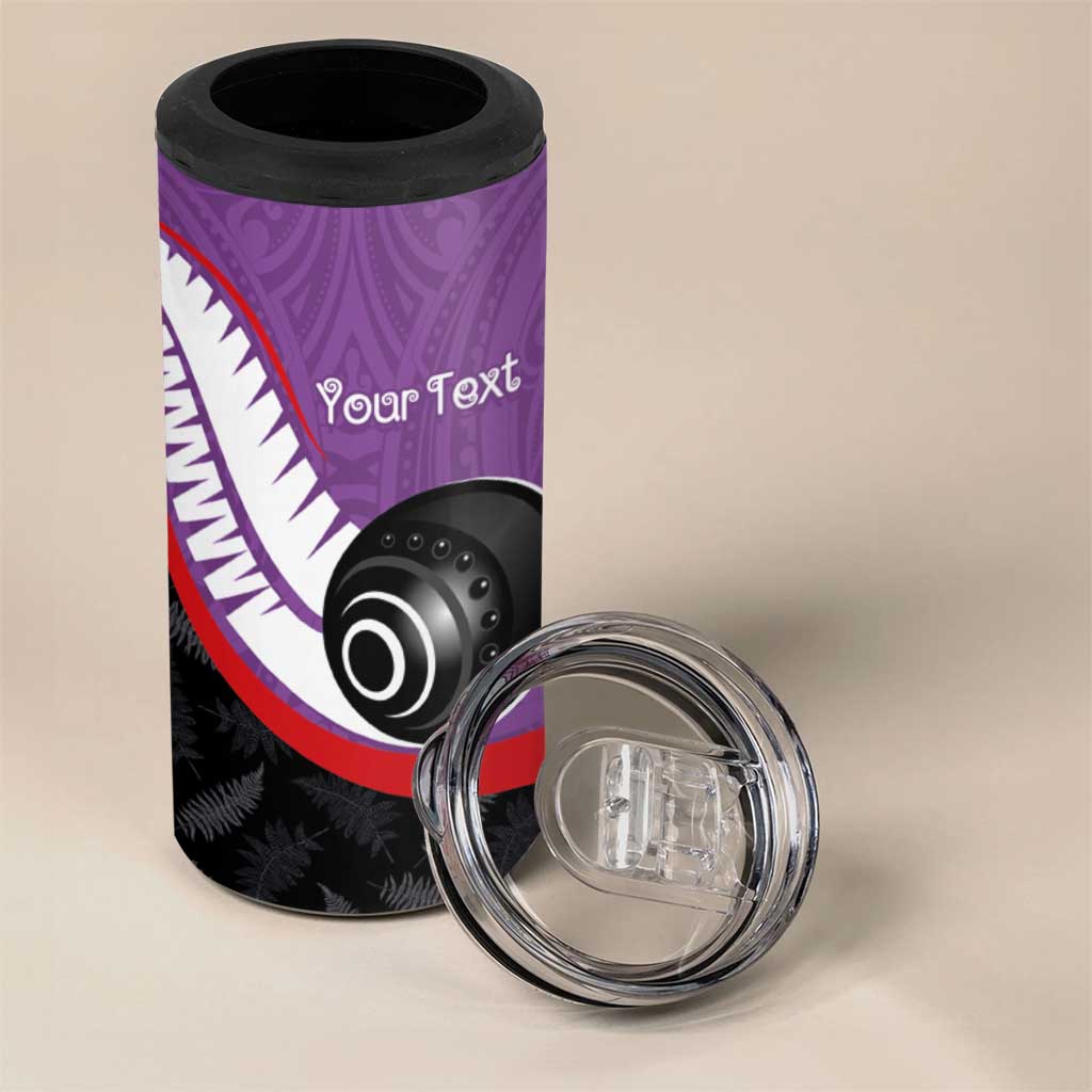 Personalised Aotearoa Lawn Bowls 4 in 1 Can Cooler Tumbler Maori and Silver Fern Sporty Style Purple Color LT03 - Polynesian Pride