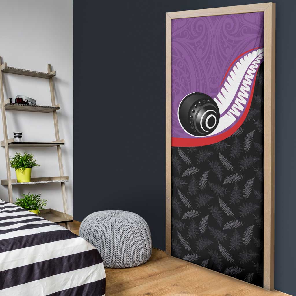 Aotearoa Lawn Bowls Door Cover Maori and Silver Fern Sporty Style Purple Color LT03 - Polynesian Pride