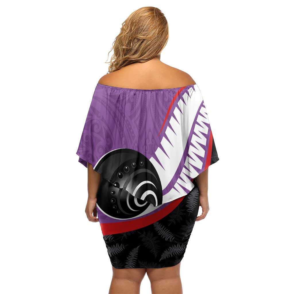 Personalised Aotearoa Lawn Bowls Family Matching Off Shoulder Short Dress and Hawaiian Shirt Maori and Silver Fern Sporty Style Purple Color LT03 - Polynesian Pride