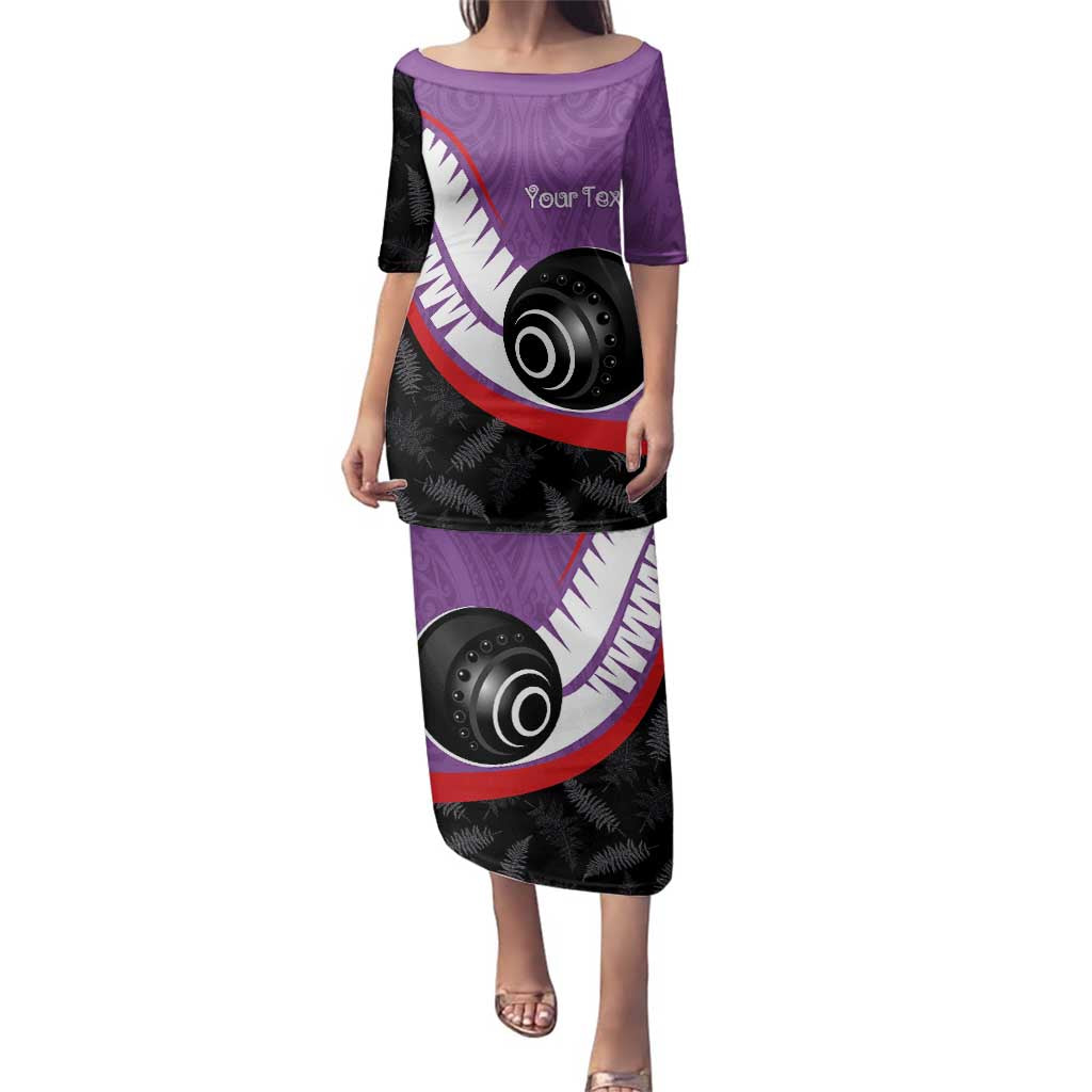 Personalised Aotearoa Lawn Bowls Family Matching Puletasi and Hawaiian Shirt Maori and Silver Fern Sporty Style Purple Color LT03 Mom's Dress Purple - Polynesian Pride