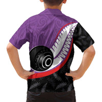 Personalised Aotearoa Lawn Bowls Family Matching Summer Maxi Dress and Hawaiian Shirt Maori and Silver Fern Sporty Style Purple Color LT03 - Polynesian Pride