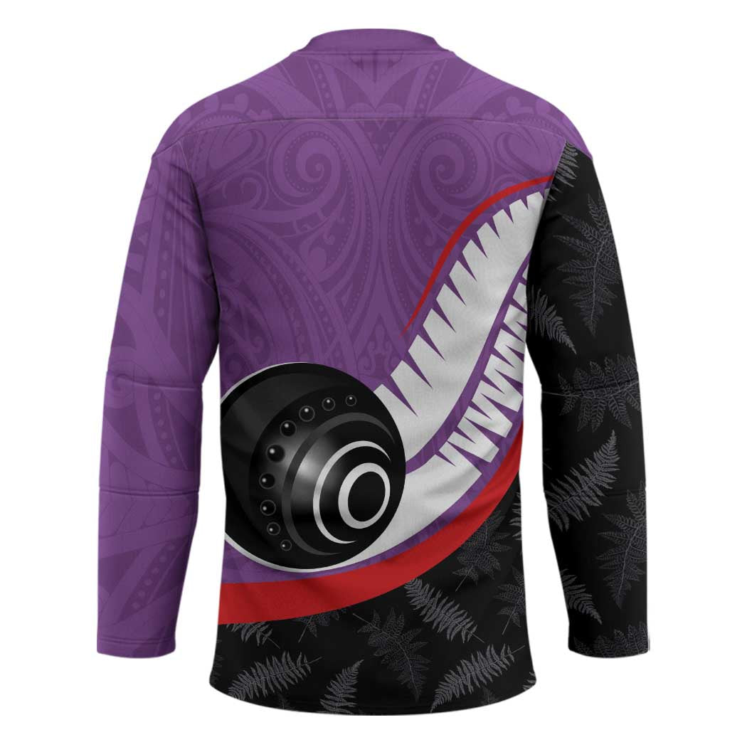 Personalised Aotearoa Lawn Bowls Hockey Jersey Maori and Silver Fern Sporty Style Purple Color LT03 - Polynesian Pride