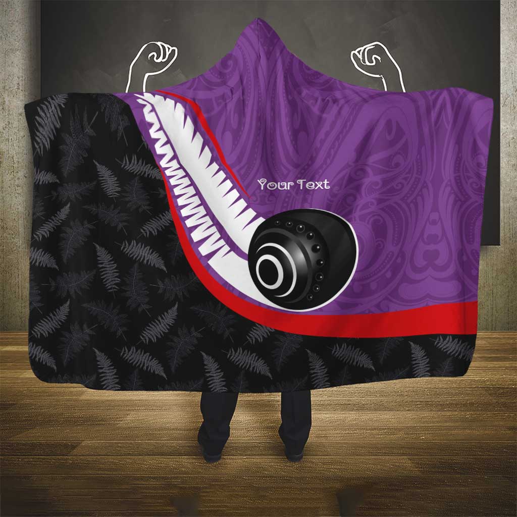 Personalised Aotearoa Lawn Bowls Hooded Blanket Maori and Silver Fern Sporty Style Purple Color LT03 - Polynesian Pride