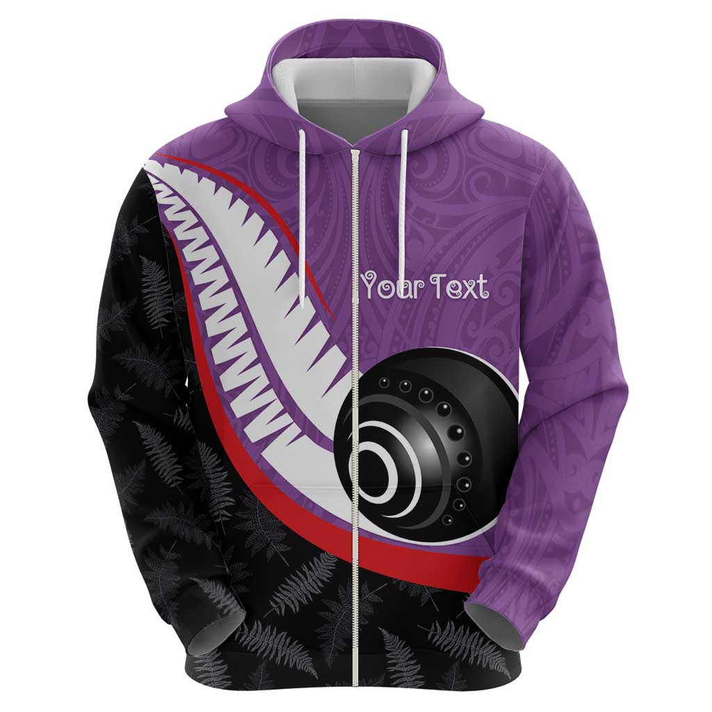 Personalised Aotearoa Lawn Bowls Hoodie Maori and Silver Fern Sporty Style Purple Color LT03 - Polynesian Pride