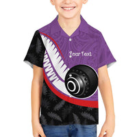 Personalised Aotearoa Lawn Bowls Kid Hawaiian Shirt Maori and Silver Fern Sporty Style Purple Color LT03 Kid Purple - Polynesian Pride