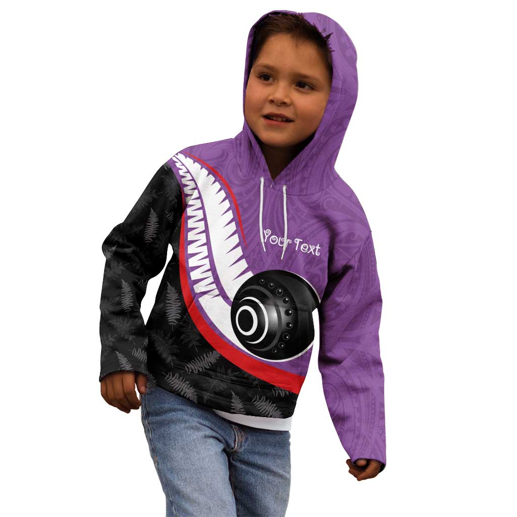 Personalised Aotearoa Lawn Bowls Kid Hoodie Maori and Silver Fern Sporty Style Purple Color LT03 - Polynesian Pride