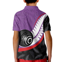 Personalised Aotearoa Lawn Bowls Kid Polo Shirt Maori and Silver Fern Sporty Style Purple Color LT03 - Polynesian Pride