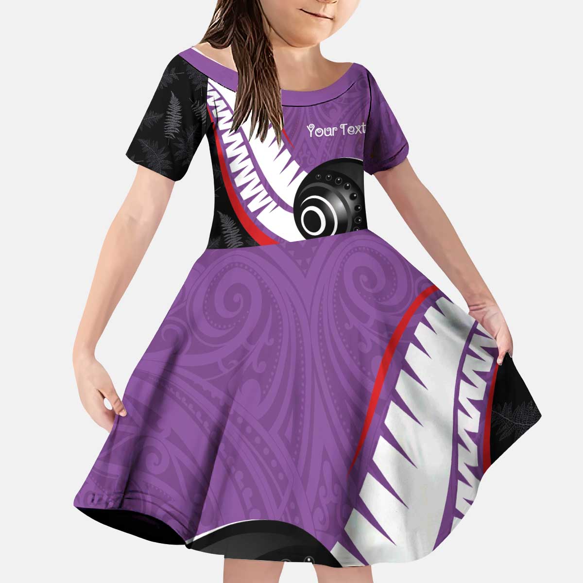Personalised Aotearoa Lawn Bowls Kid Short Sleeve Dress Maori and Silver Fern Sporty Style Purple Color LT03 KID Purple - Polynesian Pride