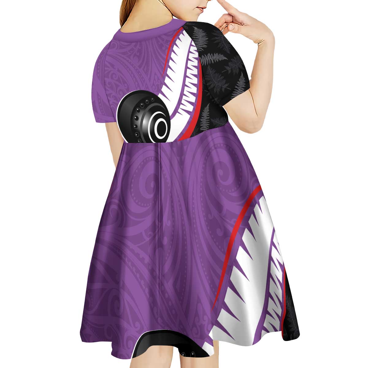 Personalised Aotearoa Lawn Bowls Kid Short Sleeve Dress Maori and Silver Fern Sporty Style Purple Color LT03 - Polynesian Pride