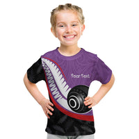 Personalised Aotearoa Lawn Bowls Kid T Shirt Maori and Silver Fern Sporty Style Purple Color LT03 Purple - Polynesian Pride