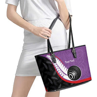 Personalised Aotearoa Lawn Bowls Leather Tote Bag Maori and Silver Fern Sporty Style Purple Color LT03 - Polynesian Pride