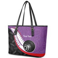Personalised Aotearoa Lawn Bowls Leather Tote Bag Maori and Silver Fern Sporty Style Purple Color LT03 - Polynesian Pride