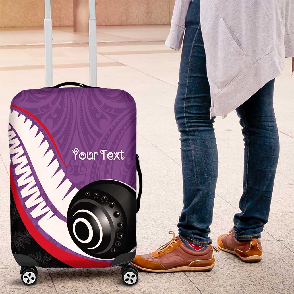 Personalised Aotearoa Lawn Bowls Luggage Cover Maori and Silver Fern Sporty Style Purple Color LT03 Purple - Polynesian Pride