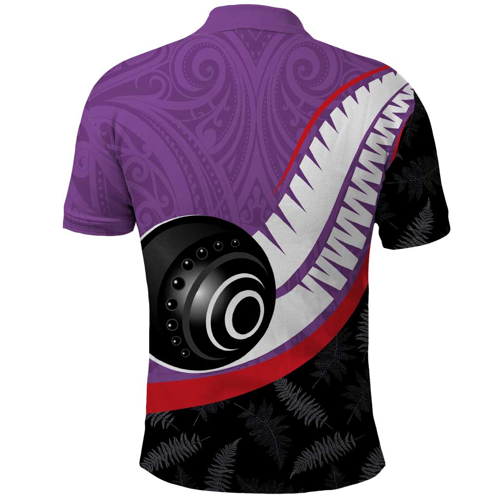 Personalised Aotearoa Lawn Bowls Polo Shirt Maori and Silver Fern Sporty Style Purple Color LT03 - Polynesian Pride