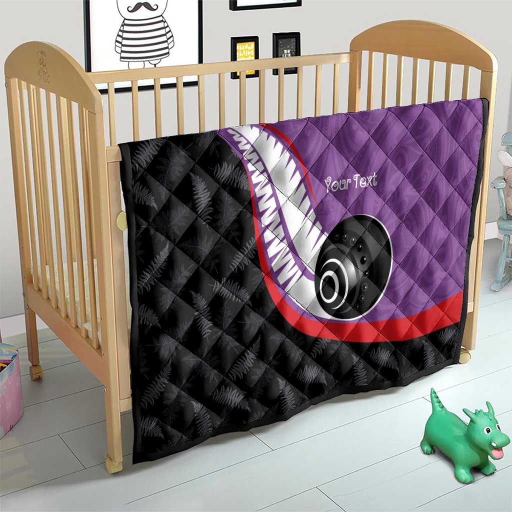 Personalised Aotearoa Lawn Bowls Quilt Maori and Silver Fern Sporty Style Purple Color - Polynesian Pride
