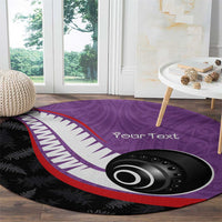 Personalised Aotearoa Lawn Bowls Round Carpet Maori and Silver Fern Sporty Style Purple Color - Polynesian Pride