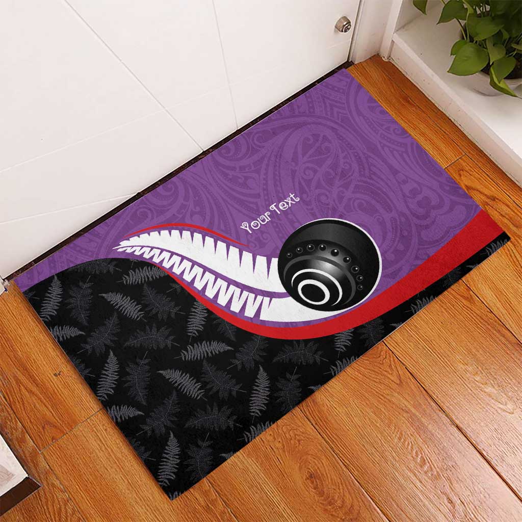 Personalised Aotearoa Lawn Bowls Rubber Doormat Maori and Silver Fern Sporty Style Purple Color - Polynesian Pride