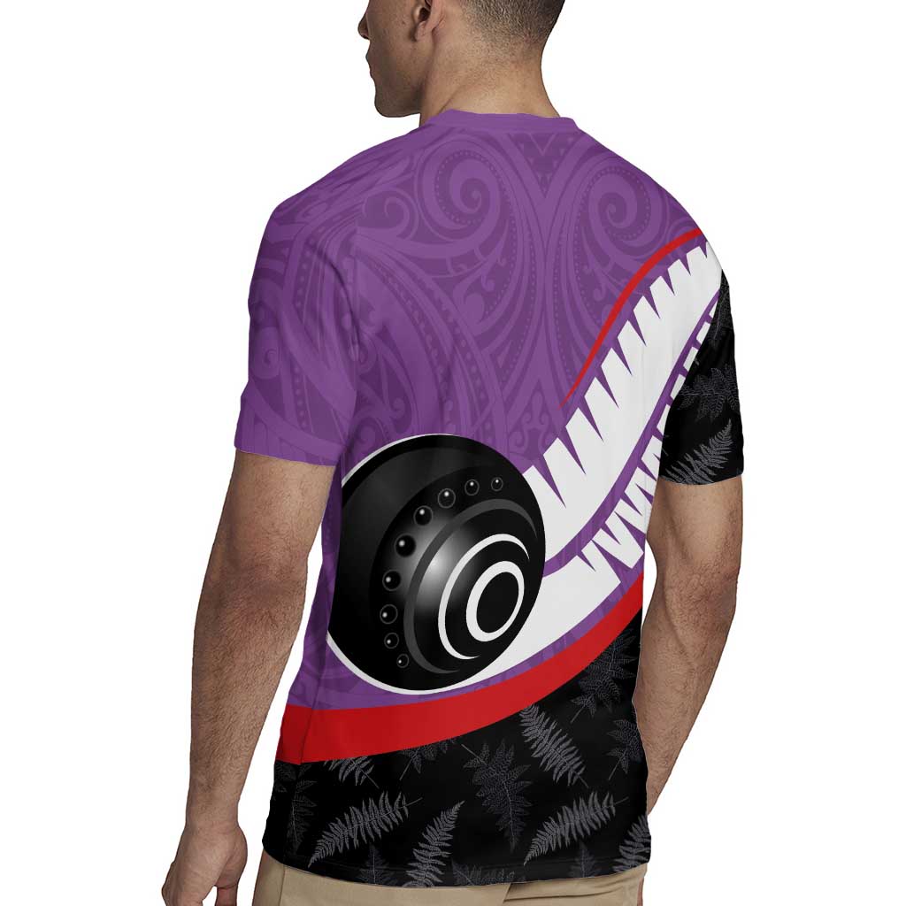Personalised Aotearoa Lawn Bowls Rugby Jersey Maori and Silver Fern Sporty Style Purple Color - Polynesian Pride