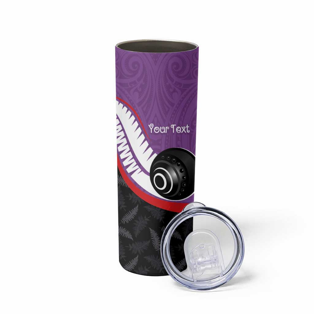 Personalised Aotearoa Lawn Bowls Skinny Tumbler Maori and Silver Fern Sporty Style Purple Color LT03 - Polynesian Pride