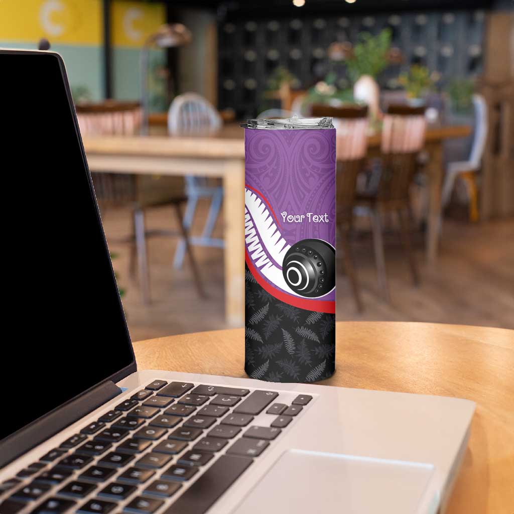 Personalised Aotearoa Lawn Bowls Skinny Tumbler Maori and Silver Fern Sporty Style Purple Color LT03 - Polynesian Pride