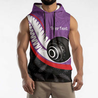Personalised Aotearoa Lawn Bowls Sleeveless Hoodie Maori and Silver Fern Sporty Style Purple Color LT03 - Polynesian Pride