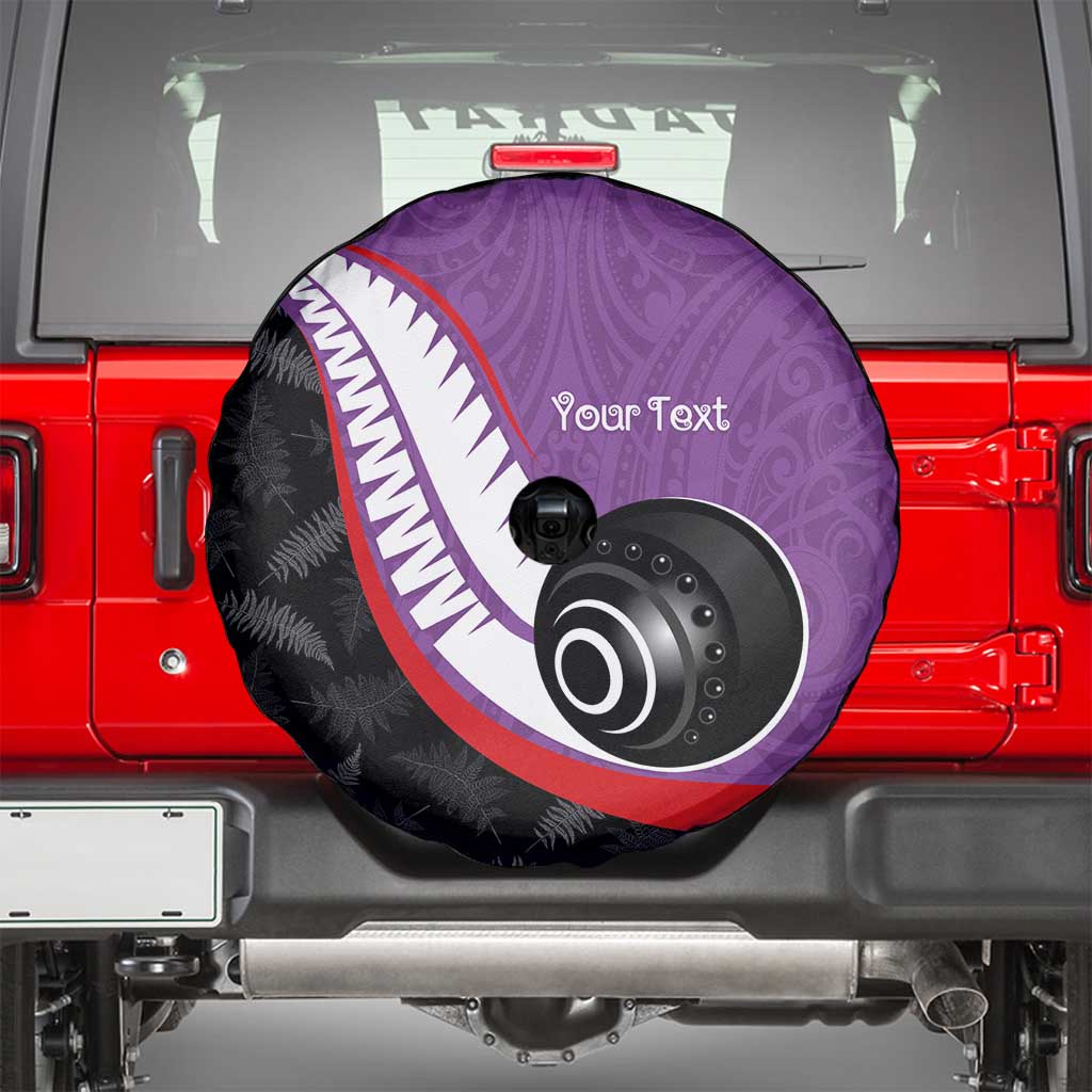 Personalised Aotearoa Lawn Bowls Spare Tire Cover Maori and Silver Fern Sporty Style Purple Color LT03 - Polynesian Pride