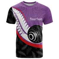 Personalised Aotearoa Lawn Bowls T Shirt Maori and Silver Fern Sporty Style Purple Color LT03 Purple - Polynesian Pride