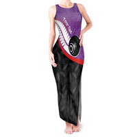 Personalised Aotearoa Lawn Bowls Tank Maxi Dress Maori and Silver Fern Sporty Style Purple Color LT03 Women Purple - Polynesian Pride
