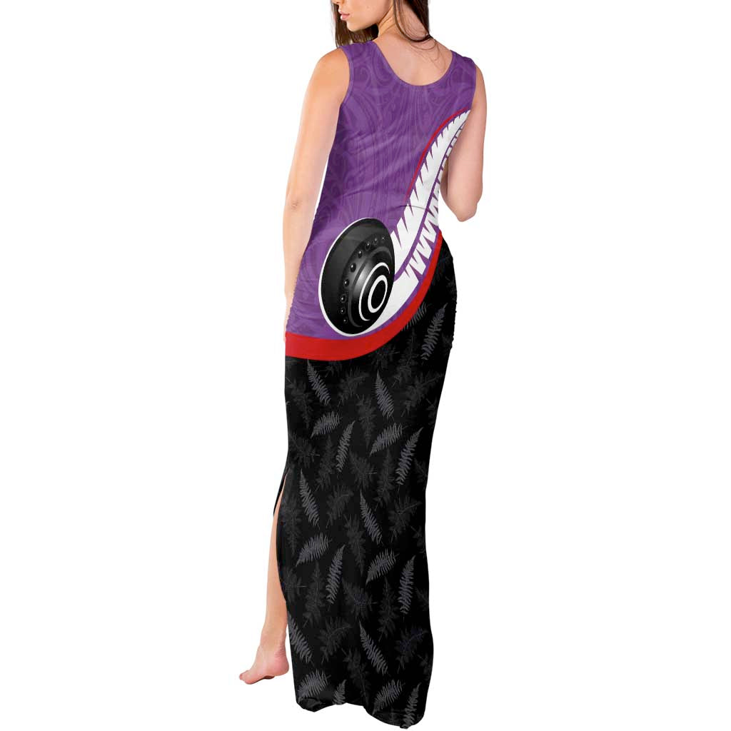 Personalised Aotearoa Lawn Bowls Tank Maxi Dress Maori and Silver Fern Sporty Style Purple Color LT03 - Polynesian Pride