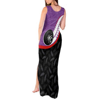Personalised Aotearoa Lawn Bowls Tank Maxi Dress Maori and Silver Fern Sporty Style Purple Color LT03 - Polynesian Pride