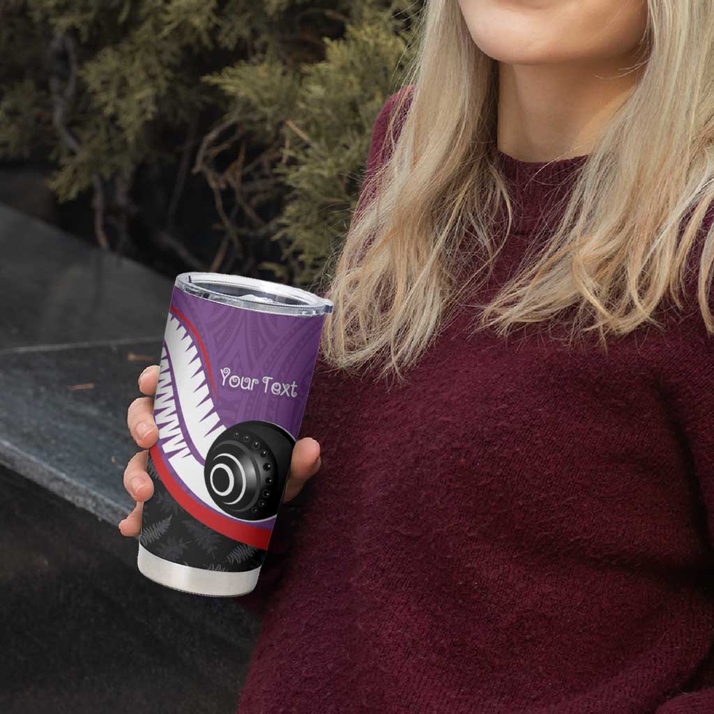 Personalised Aotearoa Lawn Bowls Tumbler Cup Maori and Silver Fern Sporty Style Purple Color LT03 - Polynesian Pride
