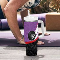 Personalised Aotearoa Lawn Bowls Tumbler With Handle Maori and Silver Fern Sporty Style Purple Color LT03 - Polynesian Pride