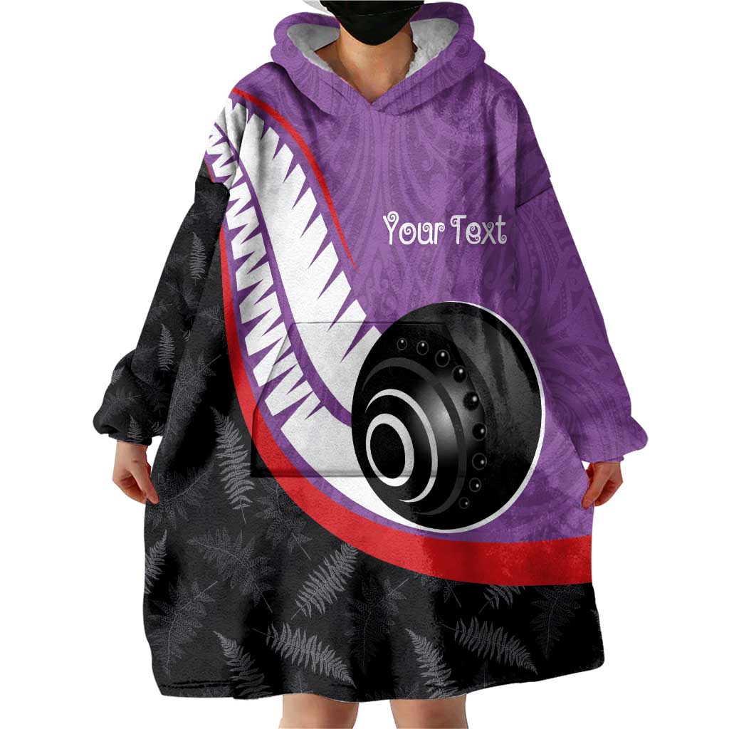 Personalised Aotearoa Lawn Bowls Wearable Blanket Hoodie Maori and Silver Fern Sporty Style Purple Color LT03 - Polynesian Pride