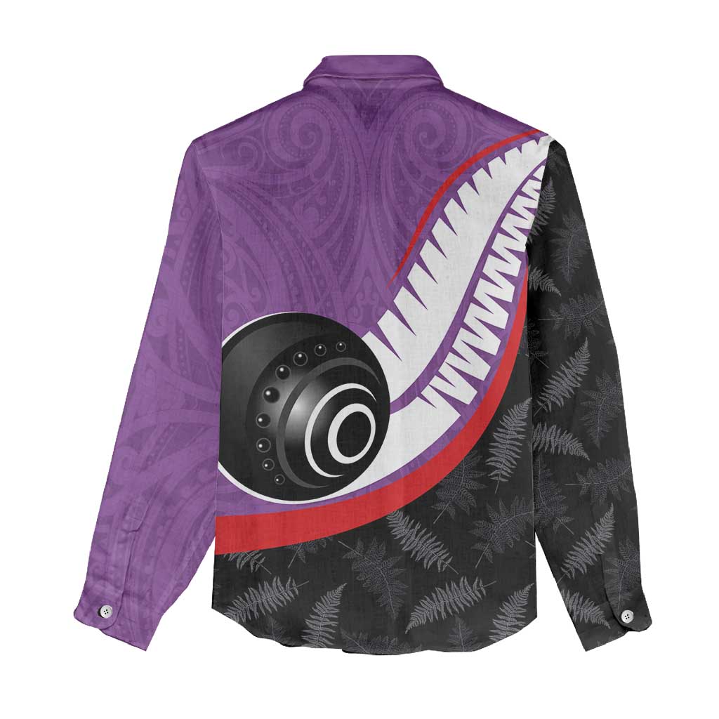 Personalised Aotearoa Lawn Bowls Women Casual Shirt Maori and Silver Fern Sporty Style Purple Color LT03 - Polynesian Pride