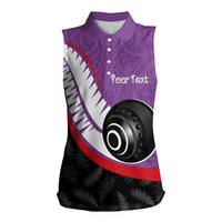 Personalised Aotearoa Lawn Bowls Women Sleeveless Polo Shirt Maori and Silver Fern Sporty Style Purple Color LT03 Female Purple - Polynesian Pride