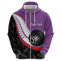Personalised Aotearoa Lawn Bowls Zip Hoodie Maori and Silver Fern Sporty Style Purple Color LT03 - Polynesian Pride