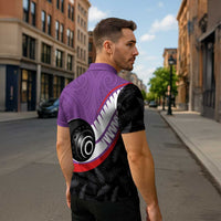 Personalised Aotearoa Lawn Bowls Zipper Polo Shirt Maori and Silver Fern Sporty Style Purple Color LT03 - Polynesian Pride