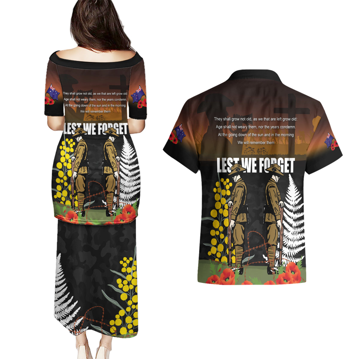 New Zealand and Australia ANZAC Day Couples Matching Puletasi and Hawaiian Shirt Soldier and Last Post Camouflage Pattern LT03 - Polynesian Pride