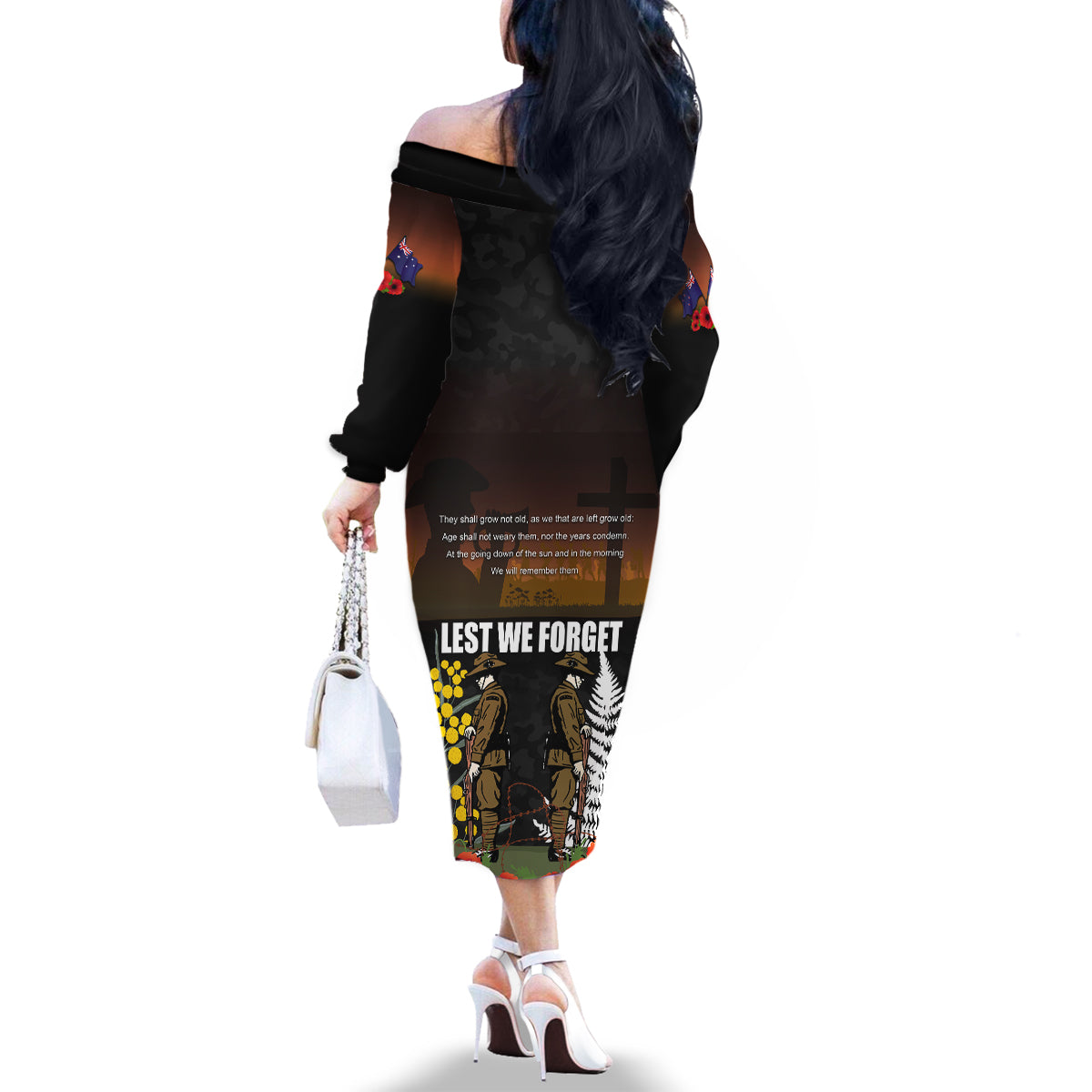 New Zealand and Australia ANZAC Day Family Matching Off Shoulder Long Sleeve Dress and Hawaiian Shirt Soldier and Last Post Camouflage Pattern LT03 - Polynesian Pride