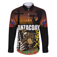 New Zealand and Australia ANZAC Day Family Matching Off Shoulder Maxi Dress and Hawaiian Shirt Soldier and Last Post Camouflage Pattern LT03 Dad's Shirt - Long Sleeve Black - Polynesian Pride