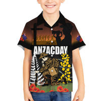 New Zealand and Australia ANZAC Day Kid Hawaiian Shirt Soldier and Last Post Camouflage Pattern LT03 Kid Black - Polynesian Pride