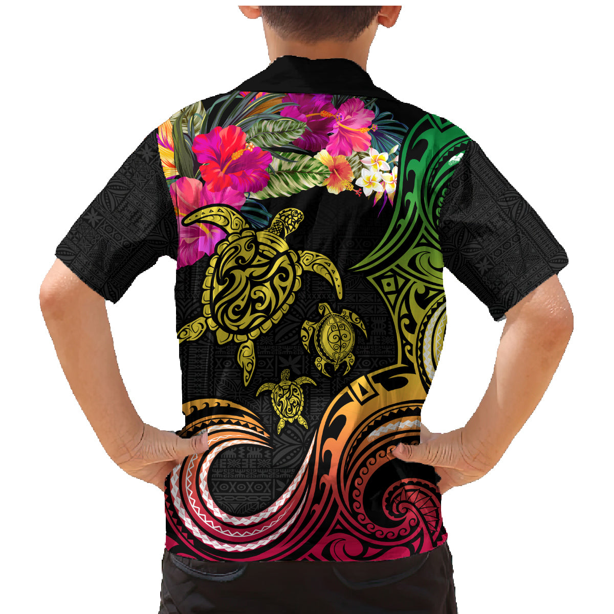 Hawaii Turtle Day Family Matching Mermaid Dress and Hawaiian Shirt Polynesian Tattoo and Hibiscus Flowers LT03 - Polynesian Pride