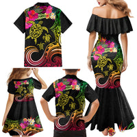 Hawaii Turtle Day Family Matching Mermaid Dress and Hawaiian Shirt Polynesian Tattoo and Hibiscus Flowers LT03 - Polynesian Pride